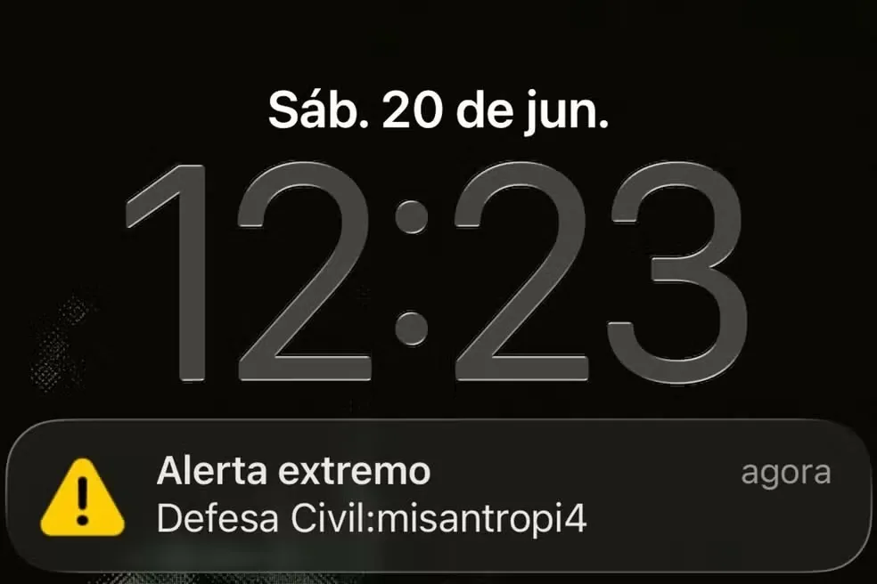 Alerta da Defesa Civil com a palavra “misantropia” tocou nos celulares dos moradores de Campo Grande. — Foto: Reprodução